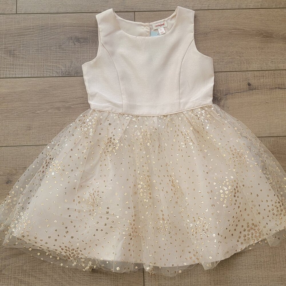 ✨ NWT Cat & Jack Girls' size Medium Ivory & Gold Sparkle/Glitter Party Dress.